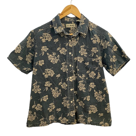 Floral Hawaiian Vintage LL Bean Linen Button Down Top Shirt 6 - Picture 2 of 5